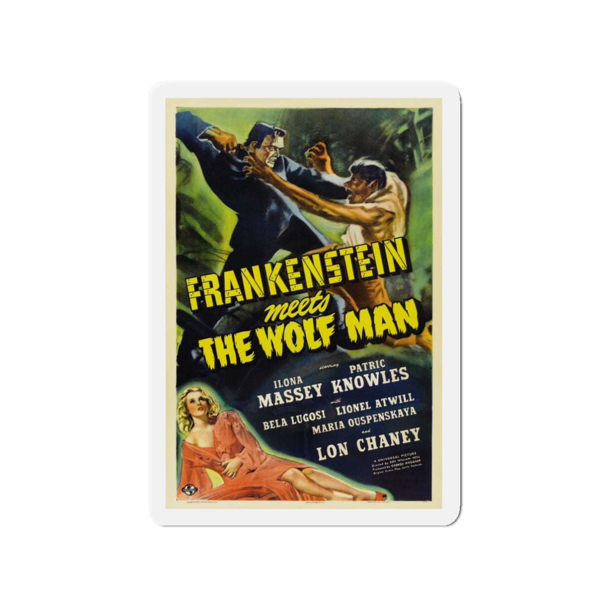 FRANKENSTEIN MEETS THE WOLF MAN 1943 Movie Poster - Die-Cut Magnet-3" x 3"-The Sticker Space