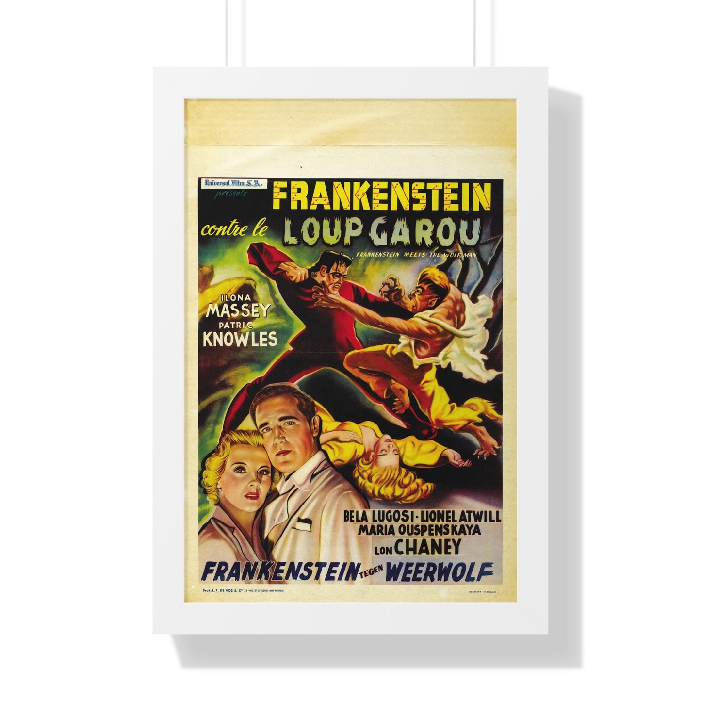 FRANKENSTEIN MEETS THE WOLF MAN (BELGIAN) 1943 - Framed Movie Poster-16″ x 24″-The Sticker Space