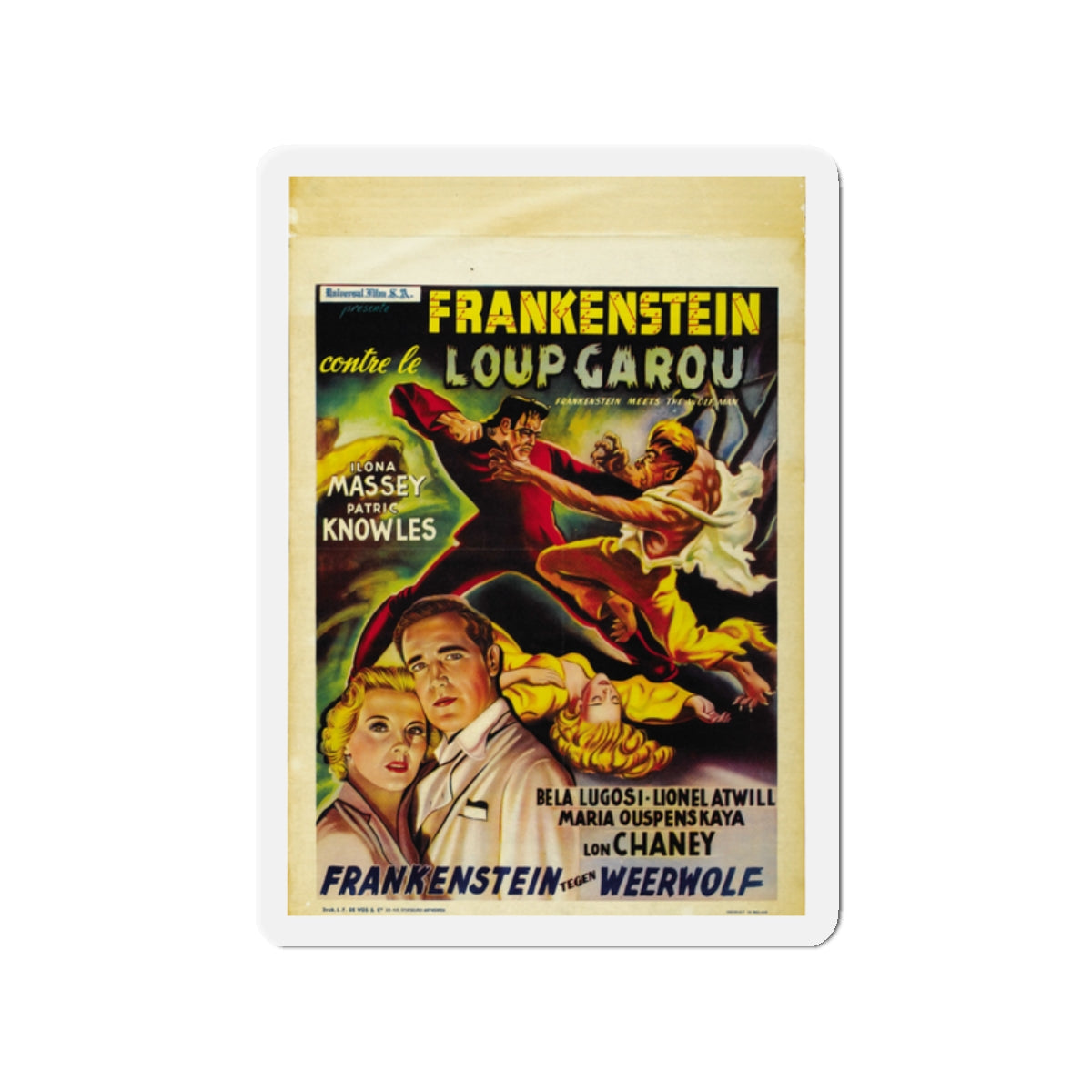 FRANKENSTEIN MEETS THE WOLF MAN (BELGIAN) 1943 Movie Poster - Die-Cut Magnet-2" x 2"-The Sticker Space