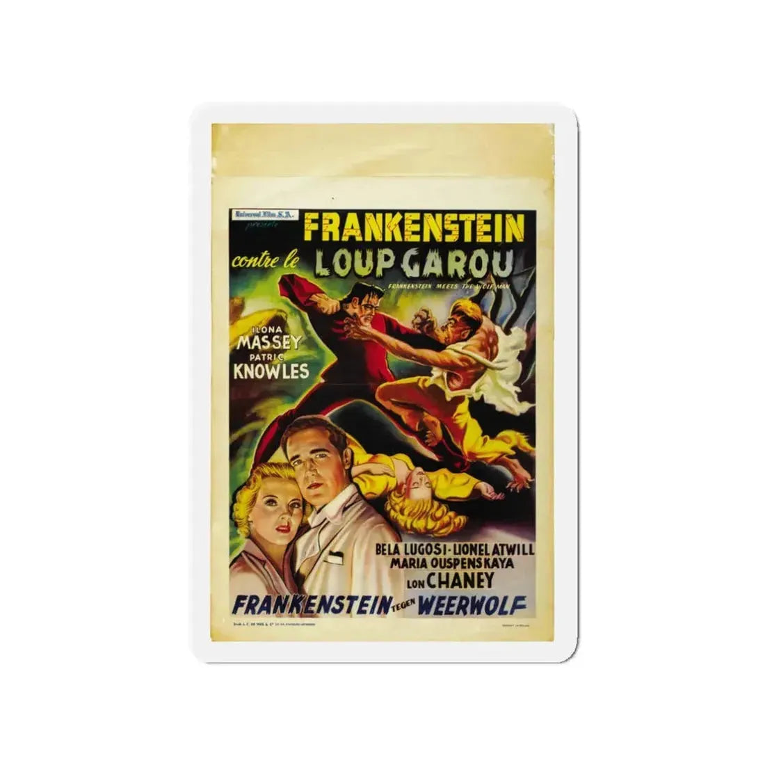 FRANKENSTEIN MEETS THE WOLF MAN (BELGIAN) 1943 Movie Poster - Refrigerator Magnet 3 Inch - The Sticker Space