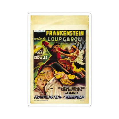FRANKENSTEIN MEETS THE WOLF MAN (BELGIAN) 1943 Movie Poster - STICKER Vinyl Kiss-Cut Decal 2 Inch White - The Sticker Space