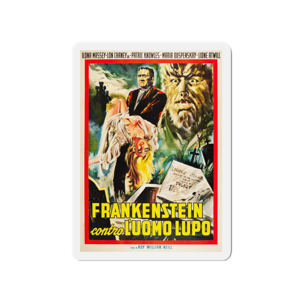 FRANKENSTEIN MEETS THE WOLF MAN (ITALIAN) 1943 Movie Poster - Die-Cut Magnet-4" x 4"-The Sticker Space