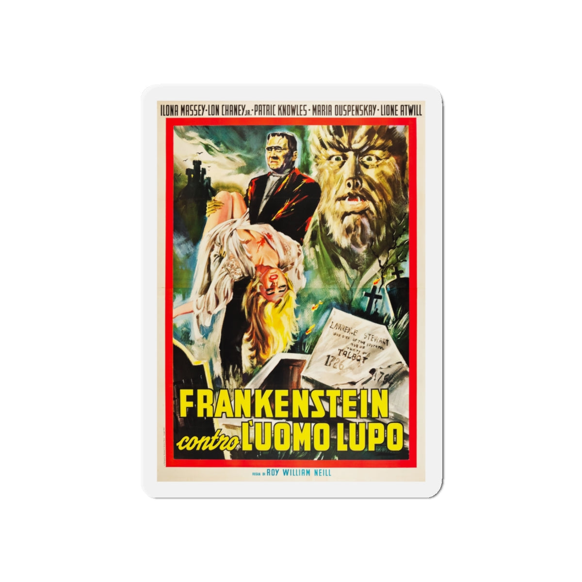 FRANKENSTEIN MEETS THE WOLF MAN (ITALIAN) 1943 Movie Poster - Die-Cut Magnet-5" x 5"-The Sticker Space