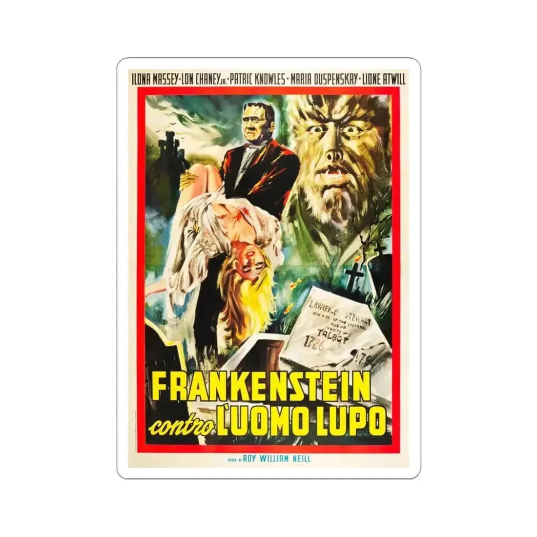 FRANKENSTEIN MEETS THE WOLF MAN (ITALIAN) 1943 Movie Poster - STICKER Vinyl Kiss-Cut Decal 4 Inch White - The Sticker Space