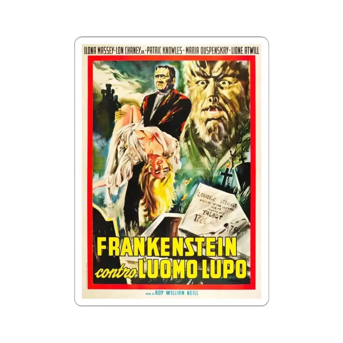 FRANKENSTEIN MEETS THE WOLF MAN (ITALIAN) 1943 Movie Poster - STICKER Vinyl Kiss-Cut Decal 6 Inch White - The Sticker Space