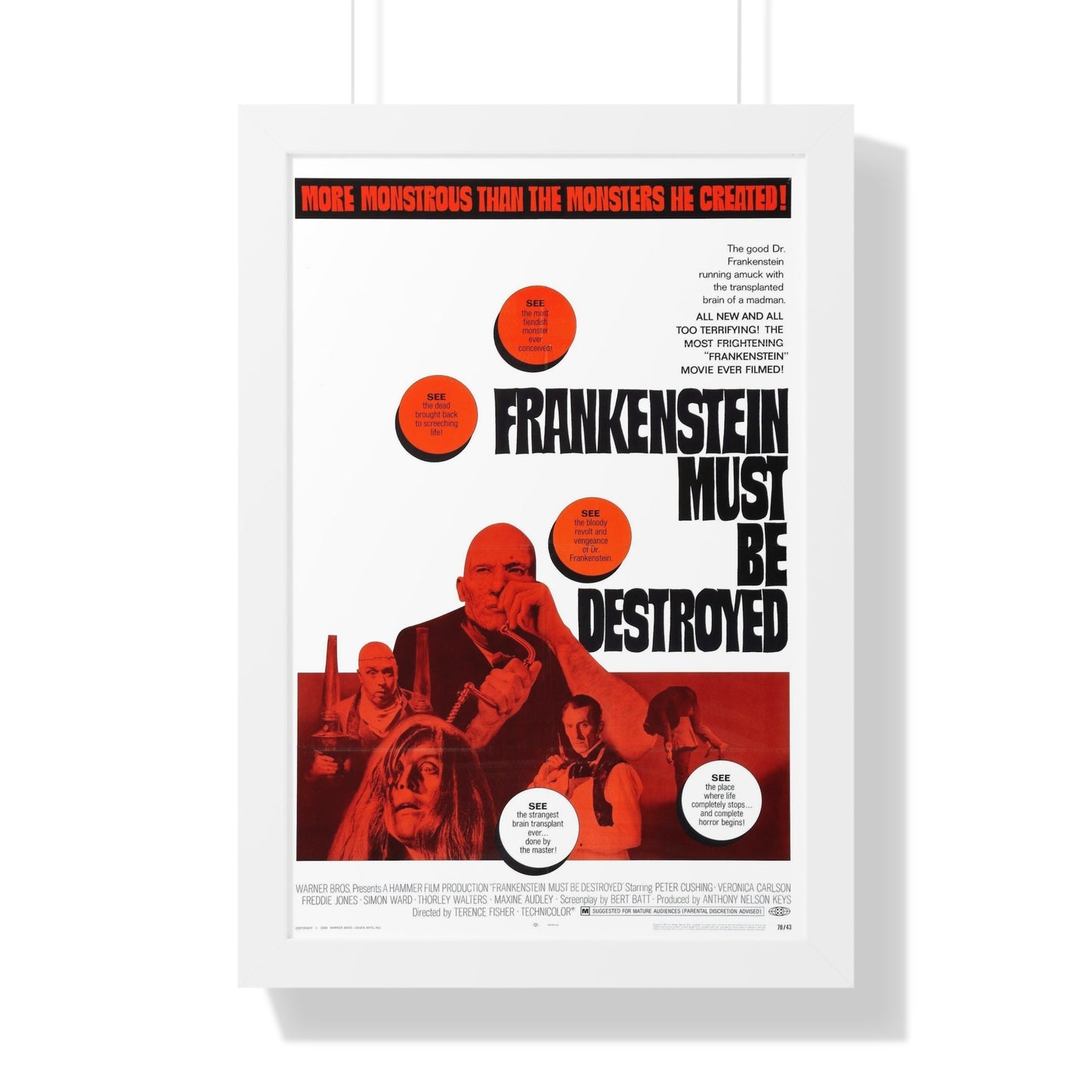 FRANKENSTEIN MUST BE DESTROYED 1969 - Framed Movie Poster-16″ x 24″-The Sticker Space