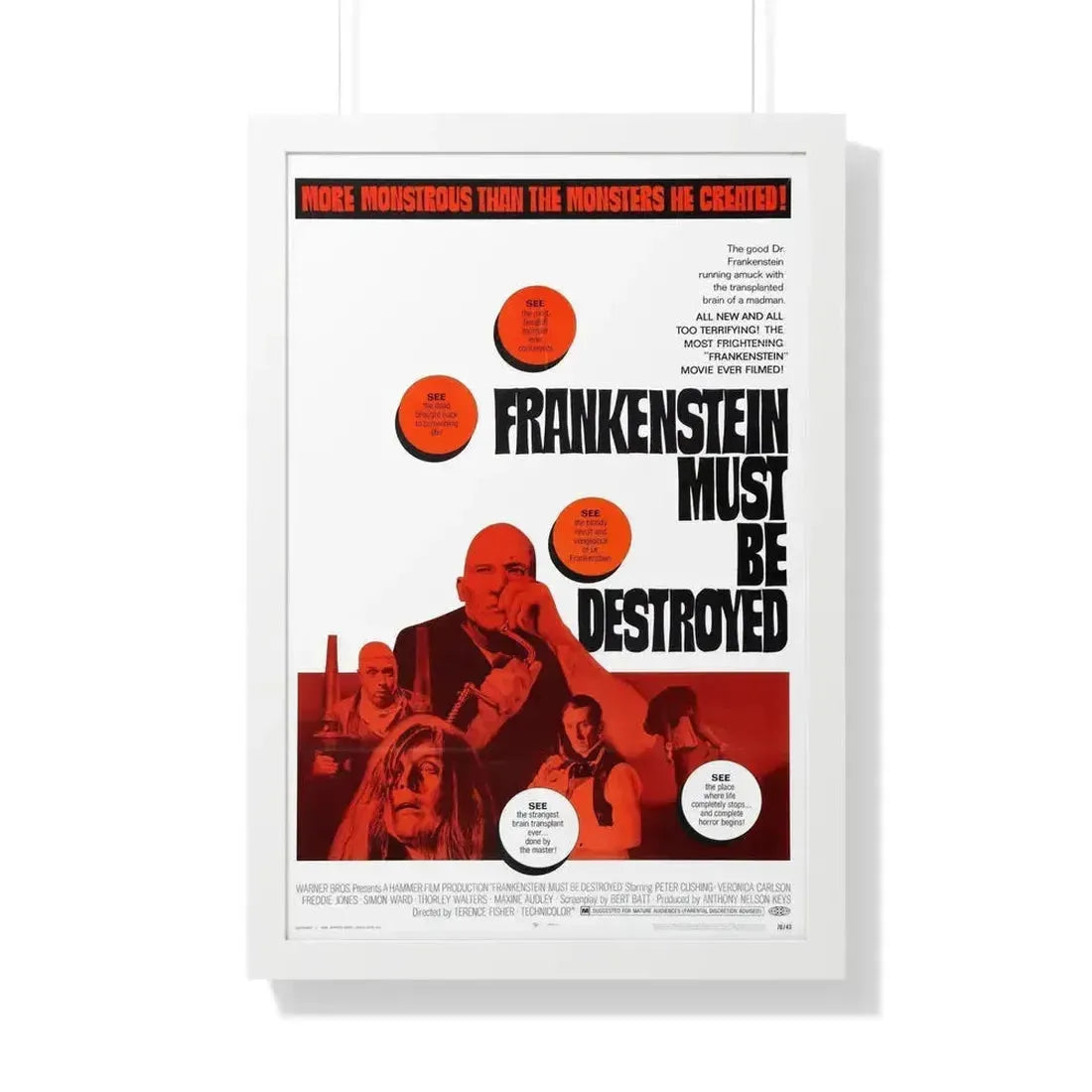 FRANKENSTEIN MUST BE DESTROYED 1969 - Framed Movie Poster 20" x 30" White - The Sticker Space