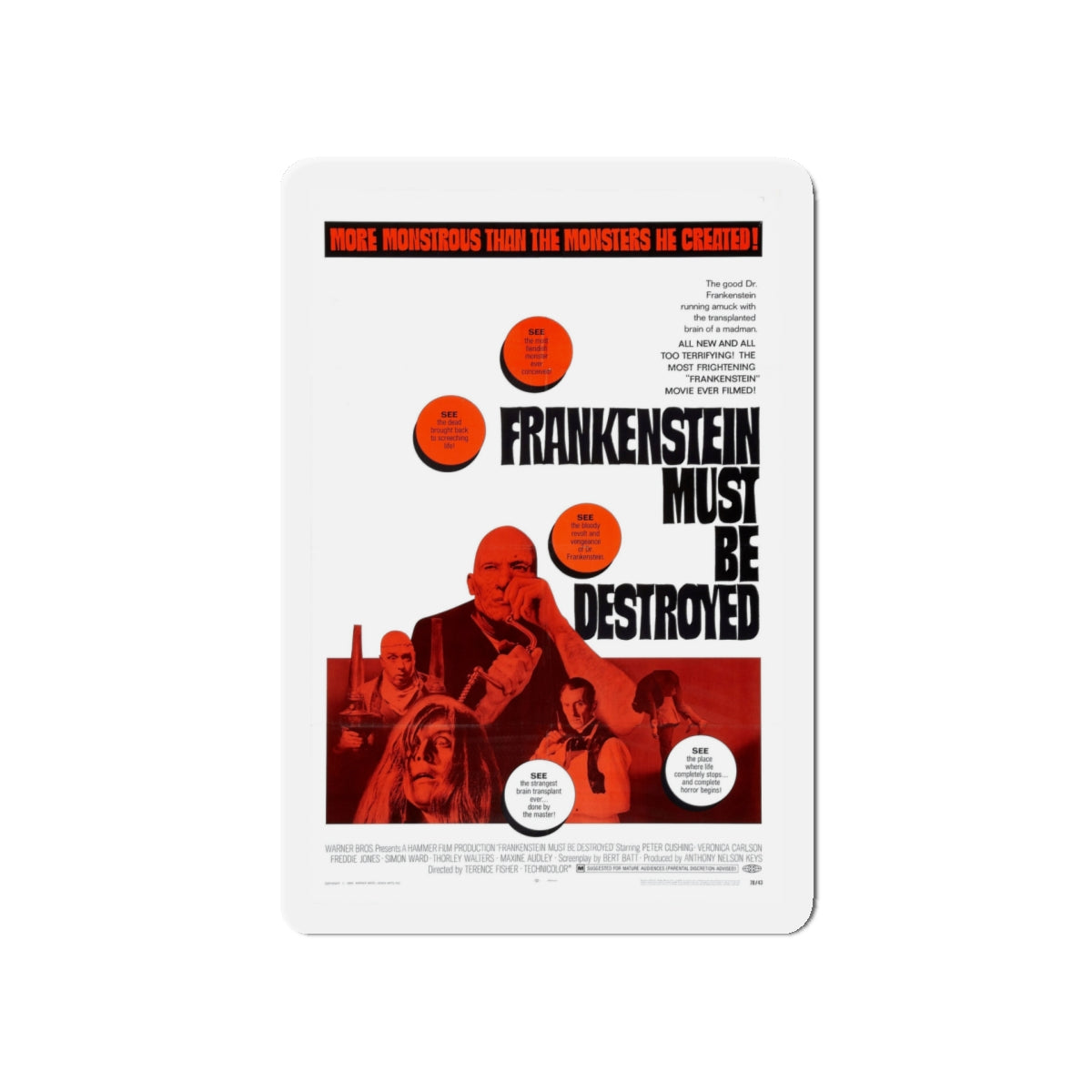 FRANKENSTEIN MUST BE DESTROYED 1969 Movie Poster - Die-Cut Magnet-5" x 5"-The Sticker Space