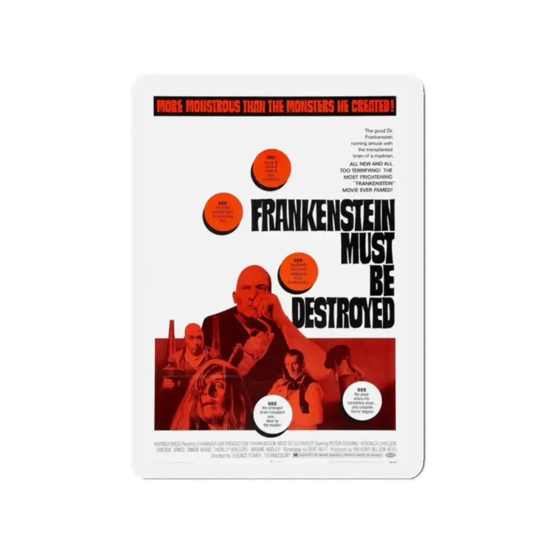 FRANKENSTEIN MUST BE DESTROYED 1969 Movie Poster - Refrigerator Magnet 2 Inch - The Sticker Space