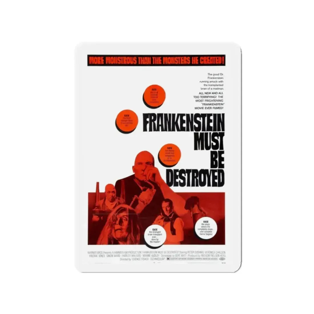 FRANKENSTEIN MUST BE DESTROYED 1969 Movie Poster - Refrigerator Magnet - The Sticker Space
