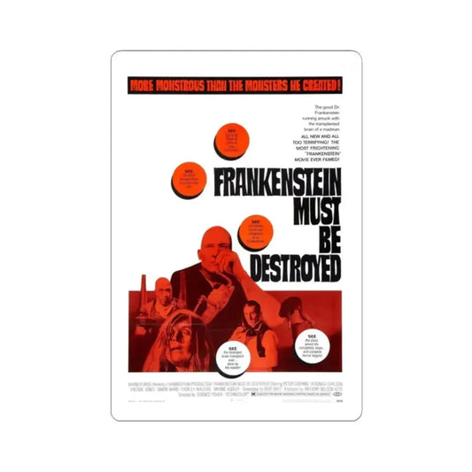 FRANKENSTEIN MUST BE DESTROYED 1969 Movie Poster - STICKER Vinyl Kiss-Cut Decal 2 Inch White - The Sticker Space