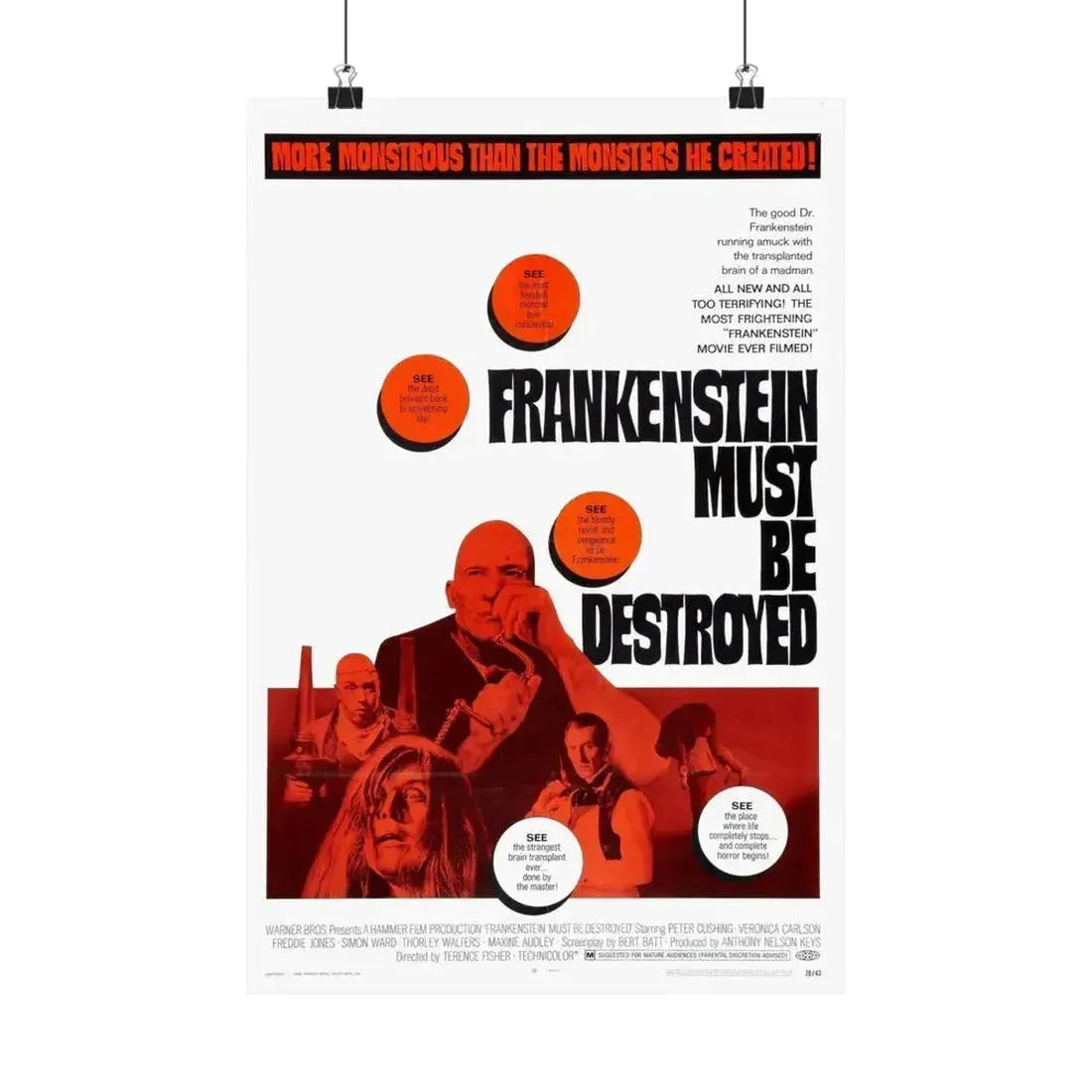 FRANKENSTEIN MUST BE DESTROYED 1969 - Paper Movie Poster 12″ x 18″ Matte - The Sticker Space
