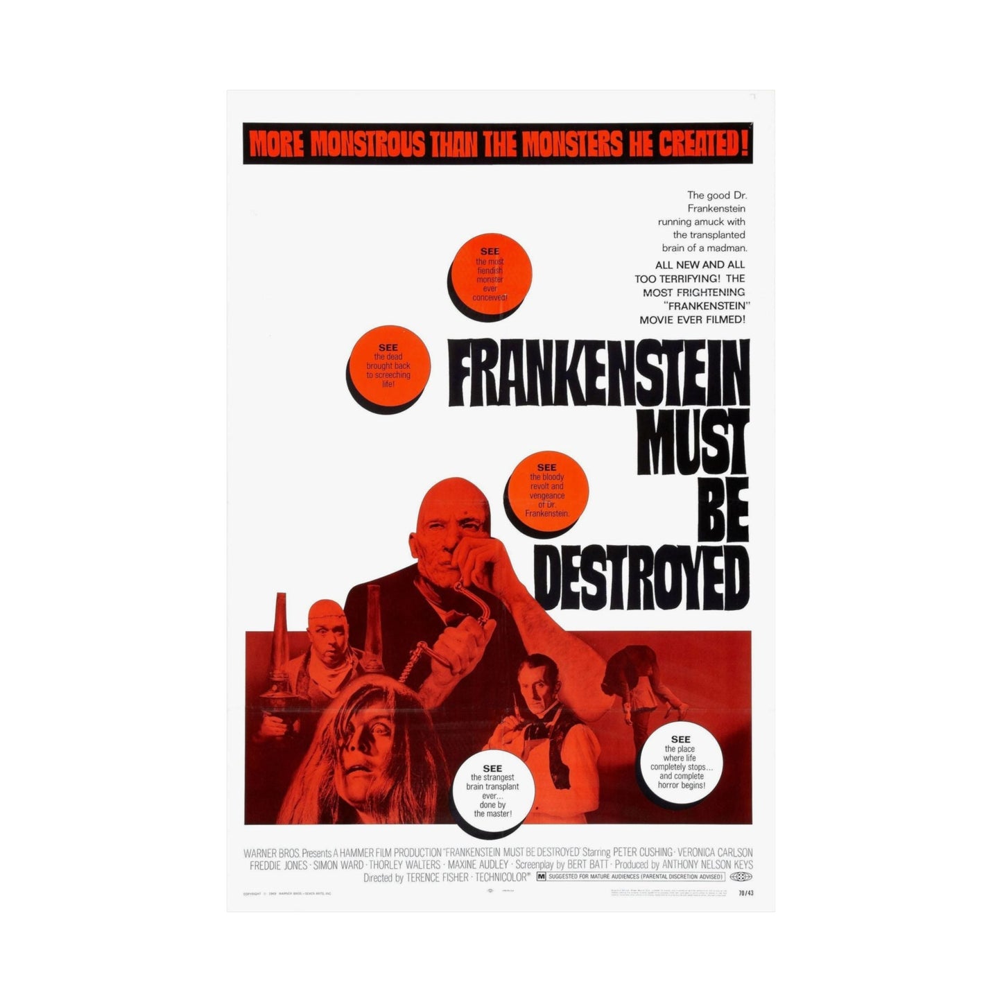 FRANKENSTEIN MUST BE DESTROYED 1969 - Paper Movie Poster-The Sticker Space