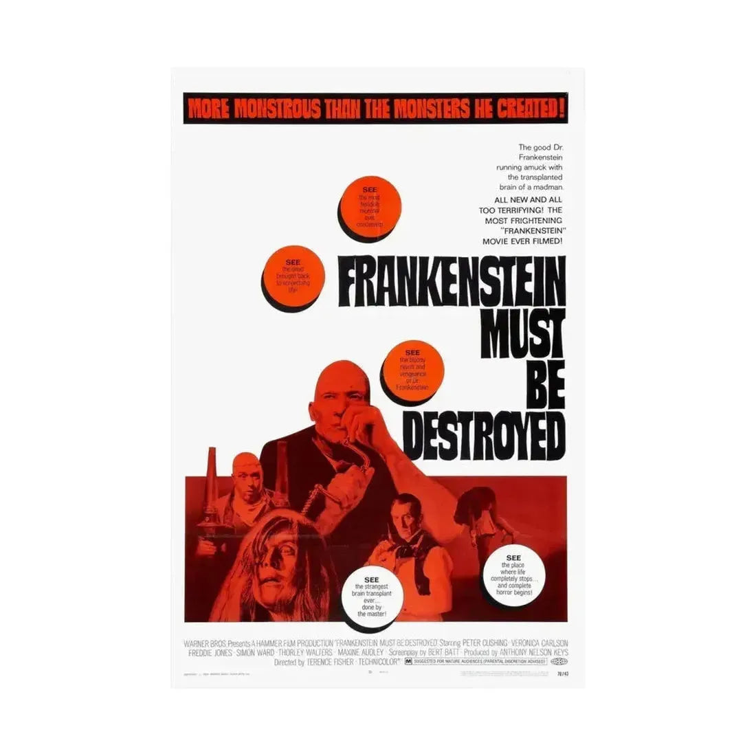 FRANKENSTEIN MUST BE DESTROYED 1969 - Paper Movie Poster - The Sticker Space