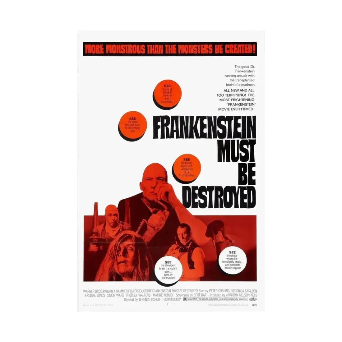 FRANKENSTEIN MUST BE DESTROYED 1969 - Paper Movie Poster - The Sticker Space