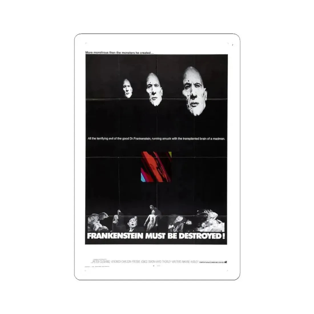 FRANKENSTEIN MUST BE DESTROYED (2) 1969 Movie Poster - STICKER Vinyl Kiss-Cut Decal 3 Inch White - The Sticker Space