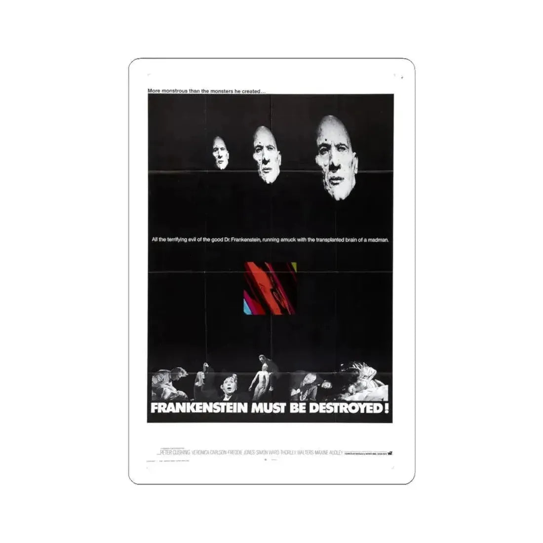 FRANKENSTEIN MUST BE DESTROYED (2) 1969 Movie Poster - STICKER Vinyl Kiss-Cut Decal 4 Inch White - The Sticker Space