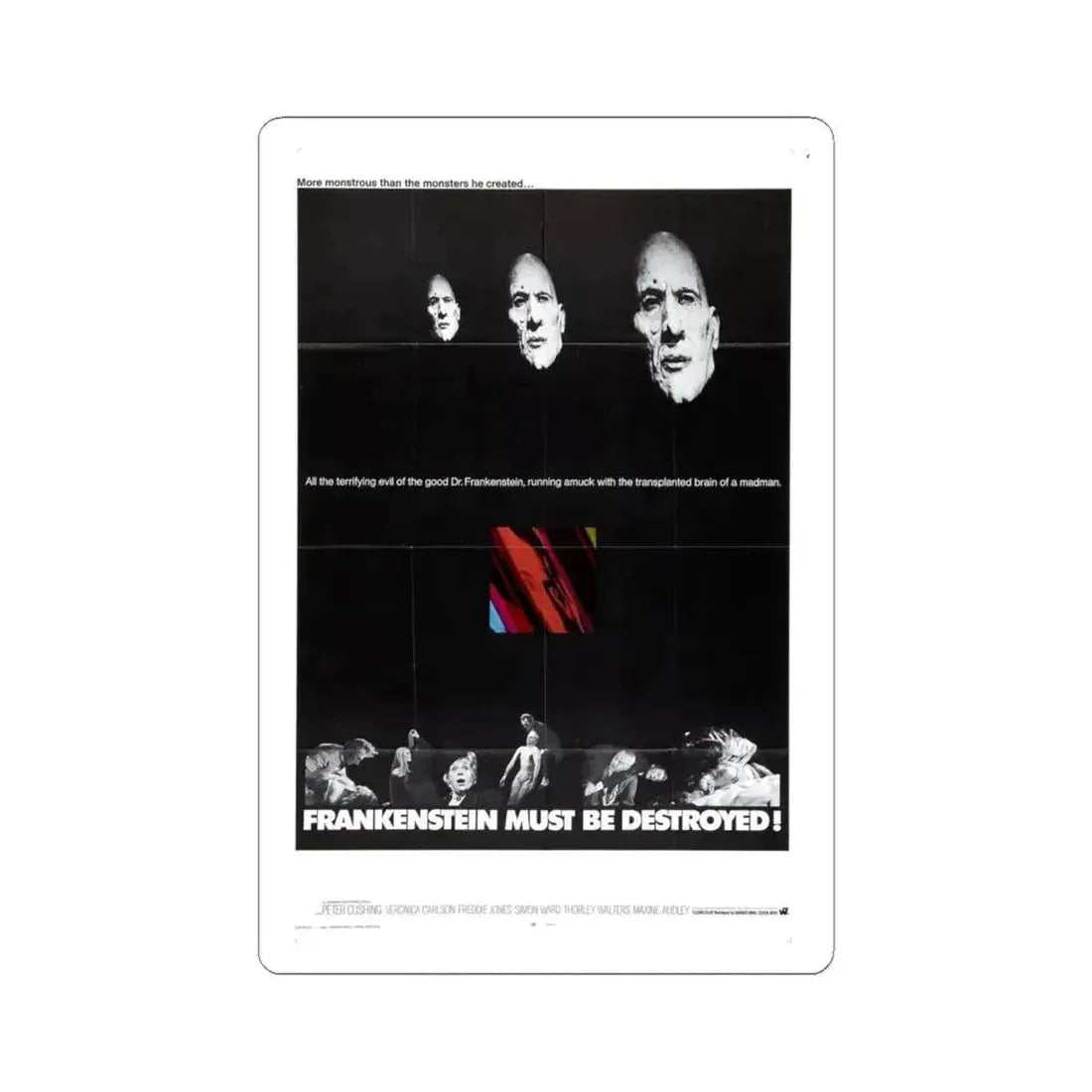 FRANKENSTEIN MUST BE DESTROYED (2) 1969 Movie Poster - STICKER Vinyl Kiss-Cut Decal 6 Inch White - The Sticker Space