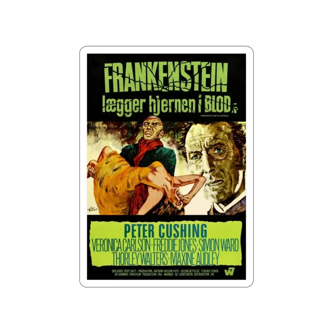 FRANKENSTEIN MUST BE DESTROYED (DANISH) 1969 Movie Poster STICKER Vinyl Die-Cut Decal - The Sticker Space