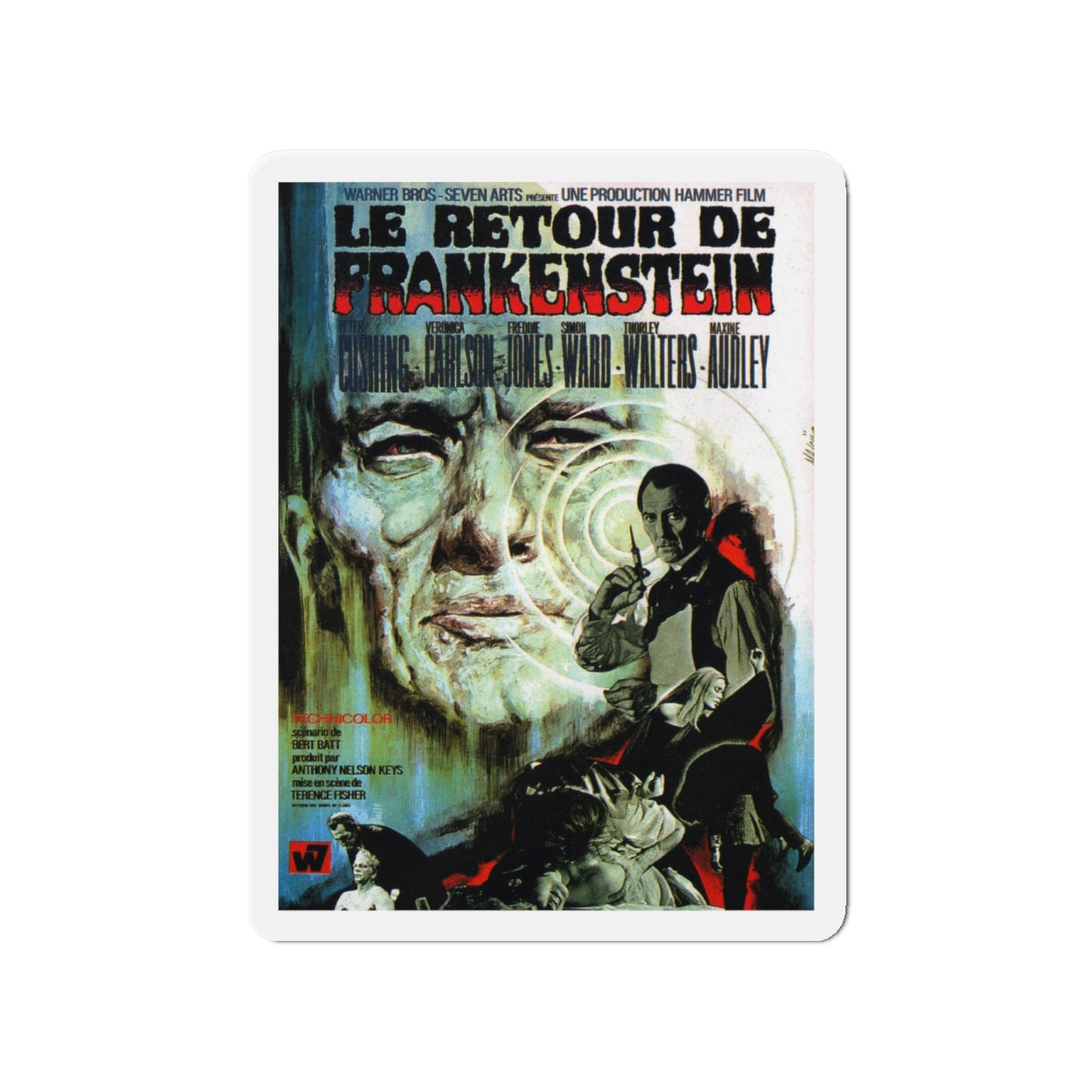 FRANKENSTEIN MUST BE DESTROYED (FRENCH) 1969 Movie Poster - Die-Cut Magnet-4" x 4"-The Sticker Space