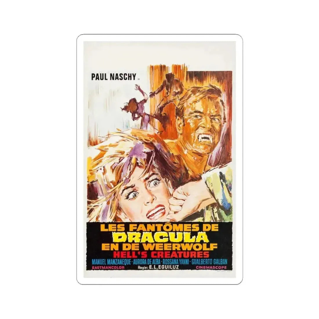 FRANKENSTEIN'S BLOODY TERROR (BELGIAN) 1968 Movie Poster - STICKER Vinyl Kiss-Cut Decal 4 Inch White - The Sticker Space