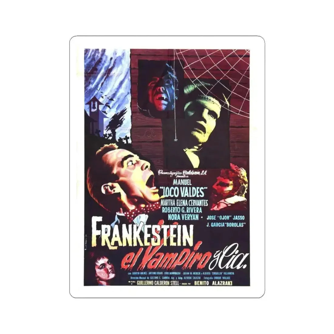 FRANKENSTEIN, THE VAMPIRE AND CO 1962 Movie Poster - STICKER Vinyl Kiss-Cut Decal 4 Inch White - The Sticker Space
