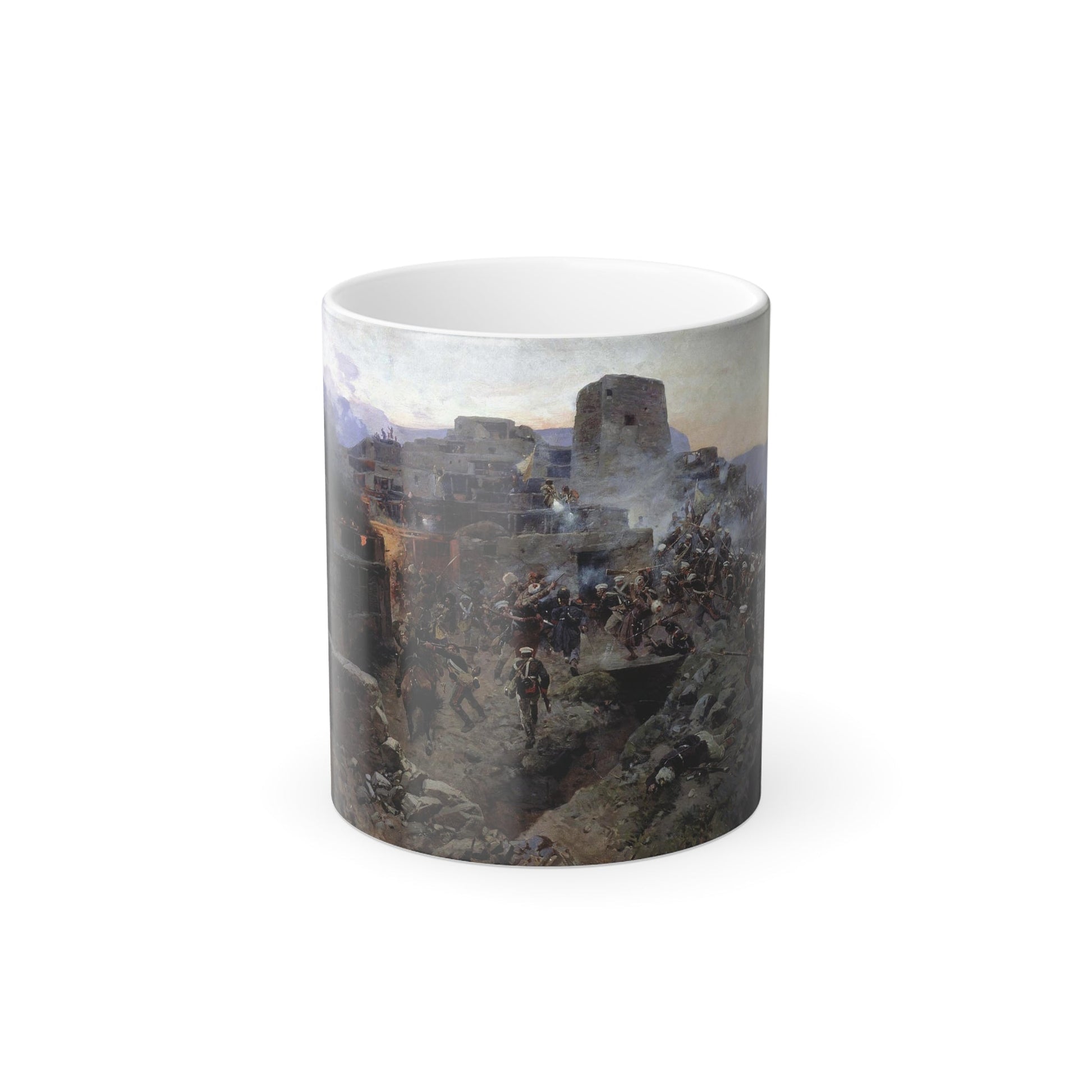 Franz Roubaud (1856-1928) Assault on Gimry (Murid War) - Oil on Canvas 1891 - Color Changing Mug 11oz-11oz-The Sticker Space