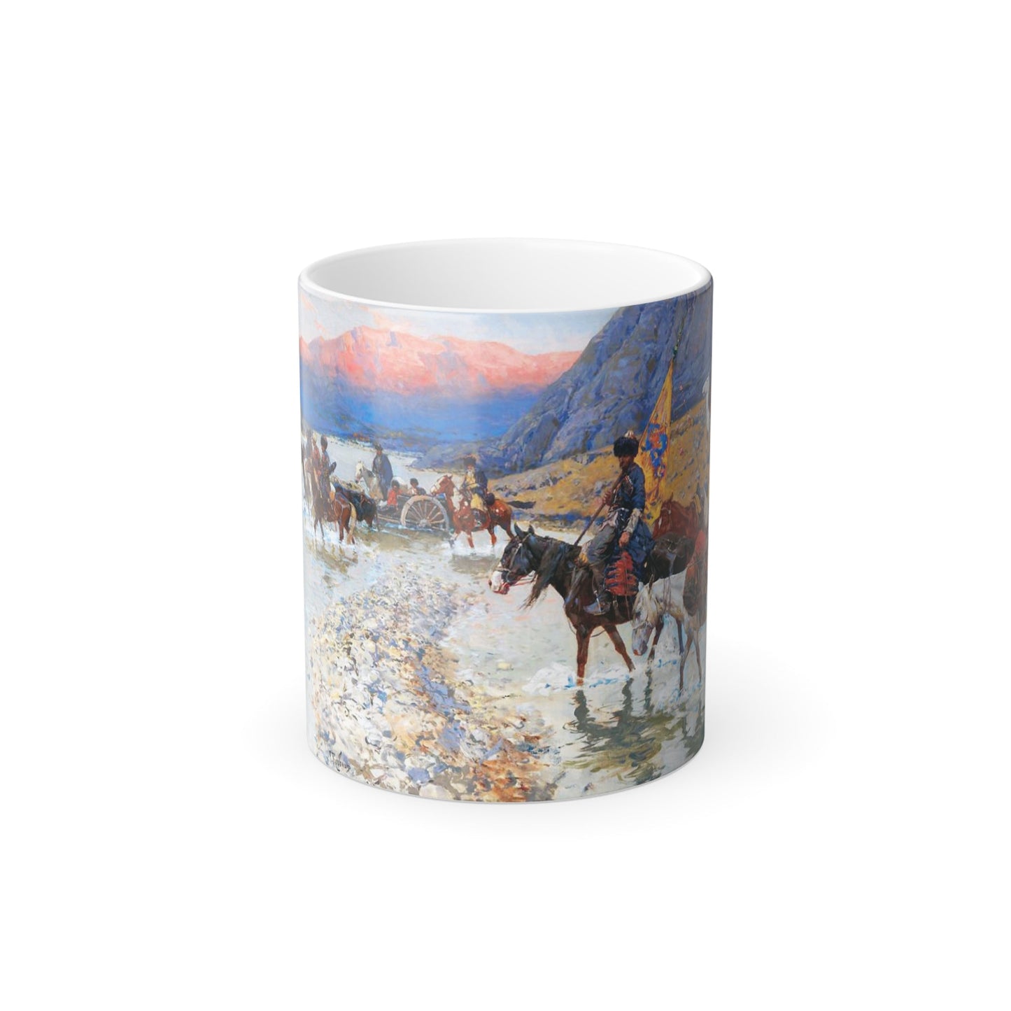 Franz Roubaud (1856-1928) Circassians Crossing a River at Sunset - Color Changing Mug 11oz-11oz-The Sticker Space