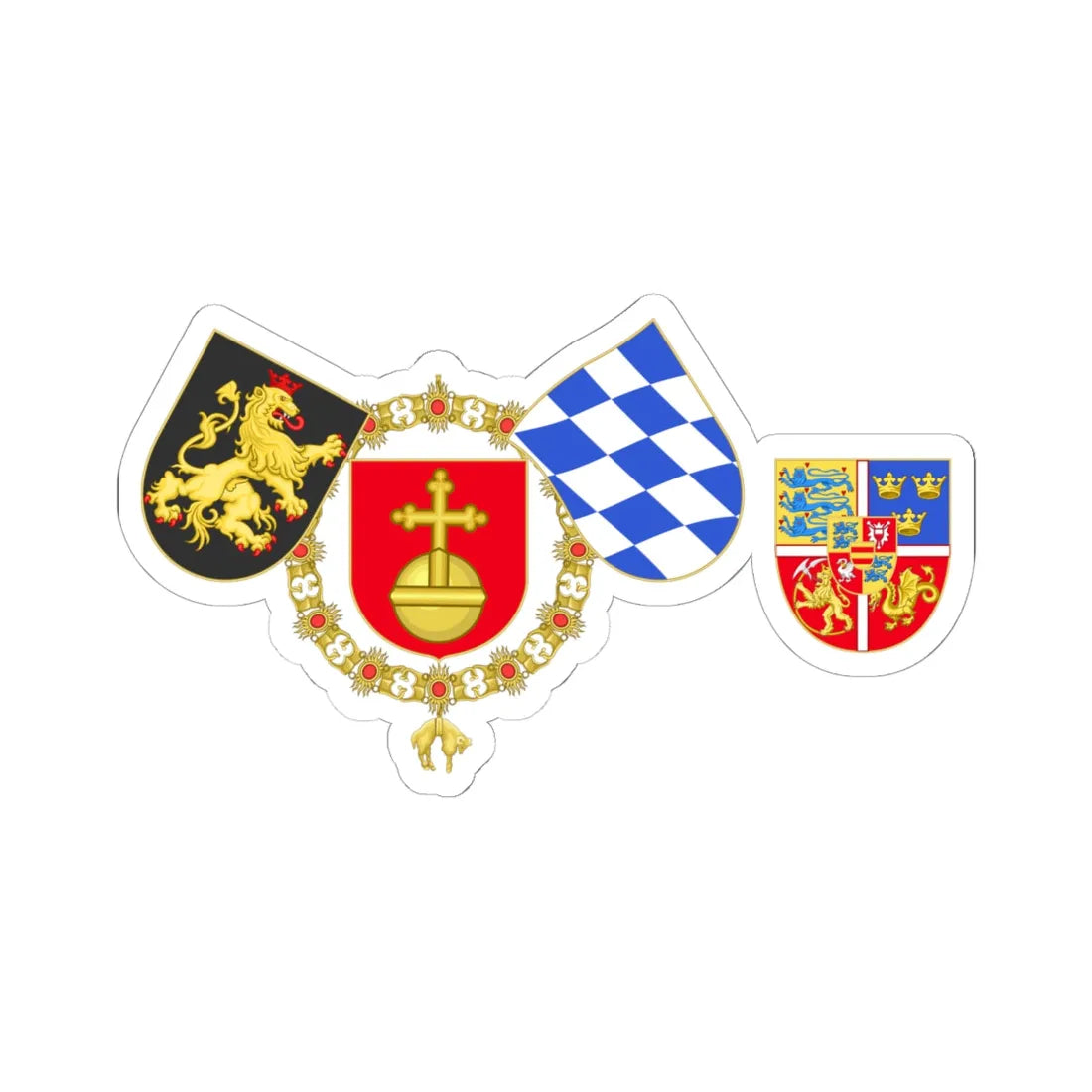Frédéric II du Palatinat et Dorothee de Danemark Union (Denmark) (Coat of Arms) STICKER Vinyl Kiss-Cut Decal 6 Inch White - The Sticker Space
