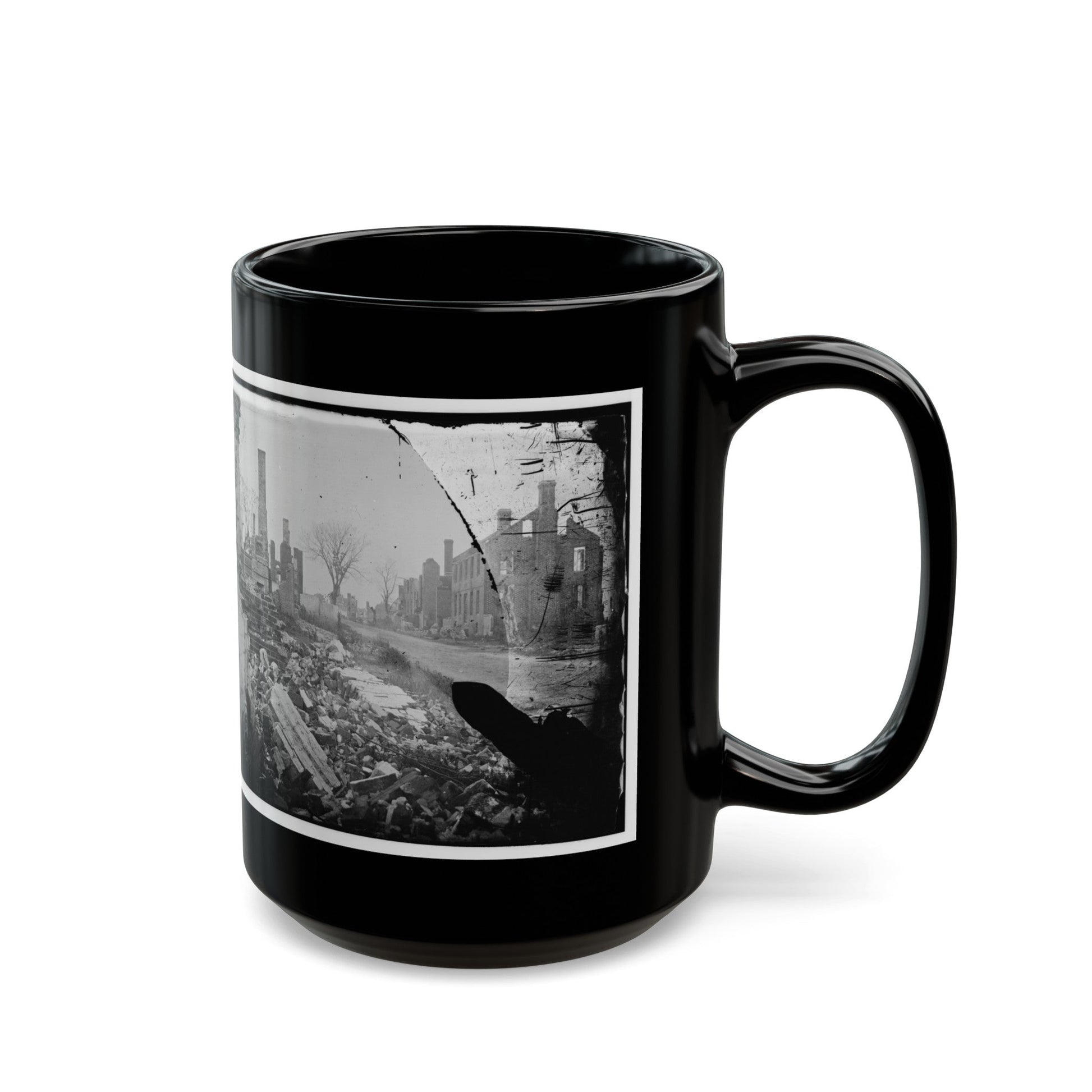 Fredericksburg, Virginia . Ruins Of Houses (U.S. Civil War) Black Coffee Mug-The Sticker Space