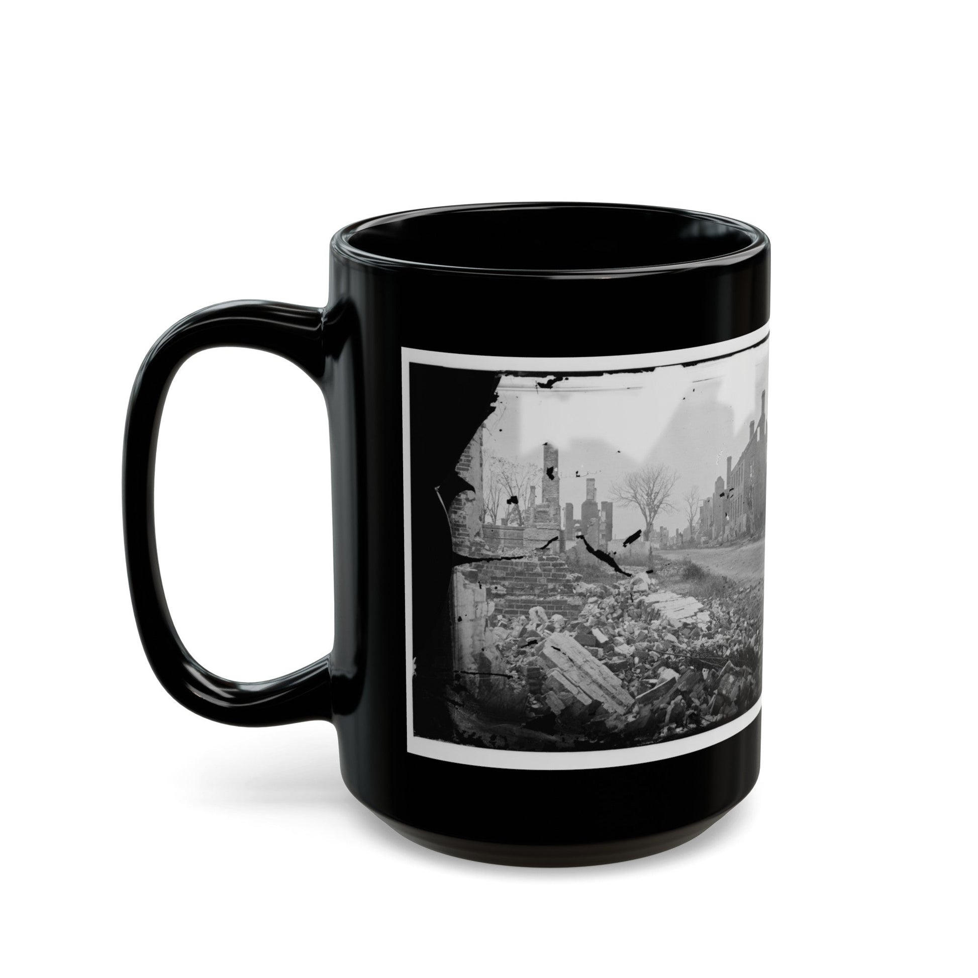 Fredericksburg, Virginia . Ruins Of Houses (U.S. Civil War) Black Coffee Mug-The Sticker Space