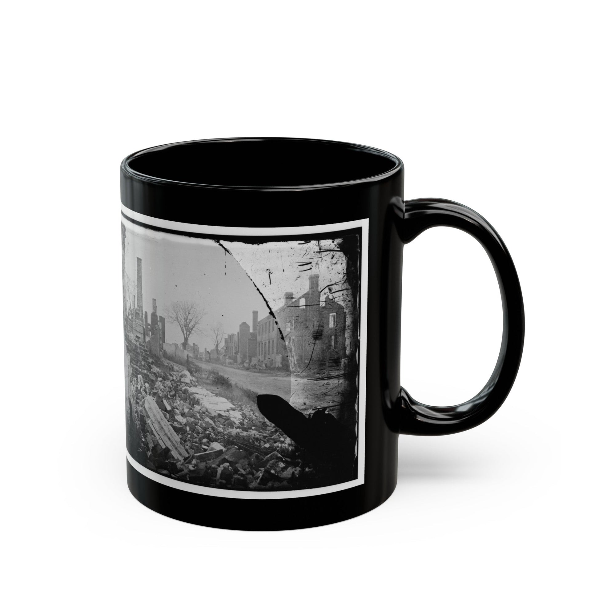 Fredericksburg, Virginia . Ruins Of Houses (U.S. Civil War) Black Coffee Mug-The Sticker Space