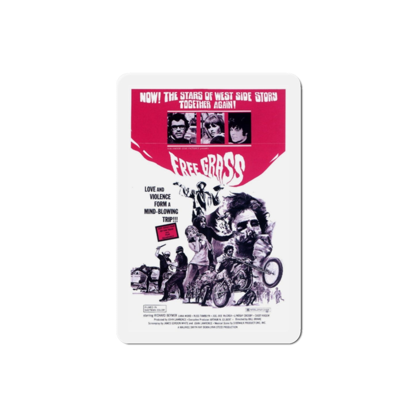 Free Grass 1969 Movie Poster Die-Cut Magnet-2 Inch-The Sticker Space