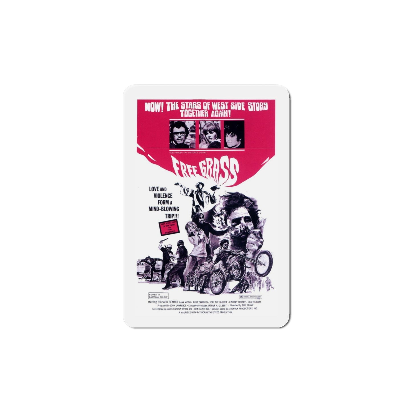 Free Grass 1969 Movie Poster Die-Cut Magnet-6 Inch-The Sticker Space