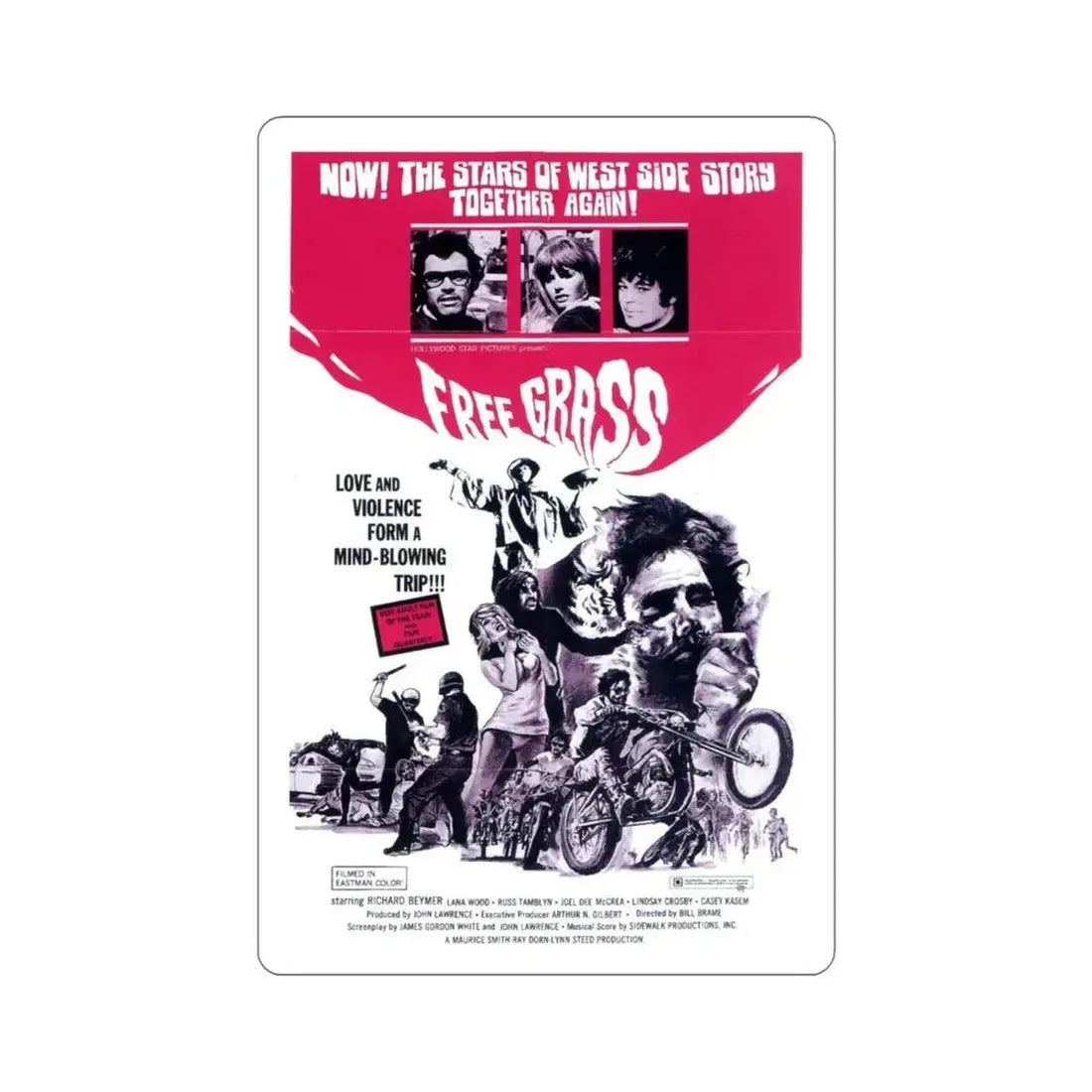 Free Grass 1969 Movie Poster STICKER Vinyl Die-Cut Decal 6 Inch - The Sticker Space