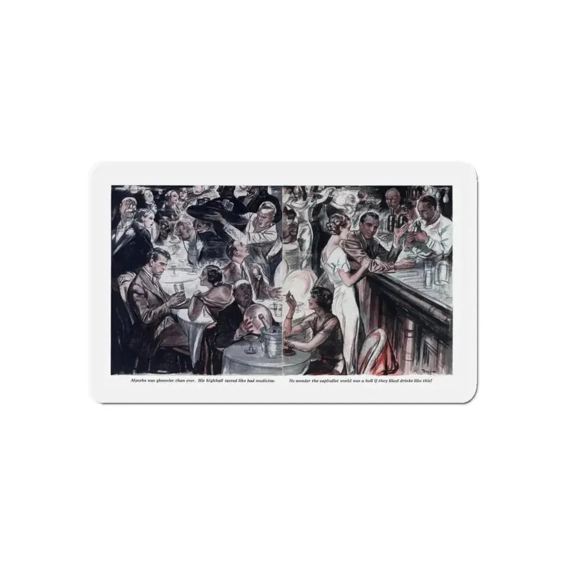 Free Night (2), Redbook, December 1934 (Magazine Illustration) Refrigerator Magnet 4 Inch Die-Cut - The Sticker Space