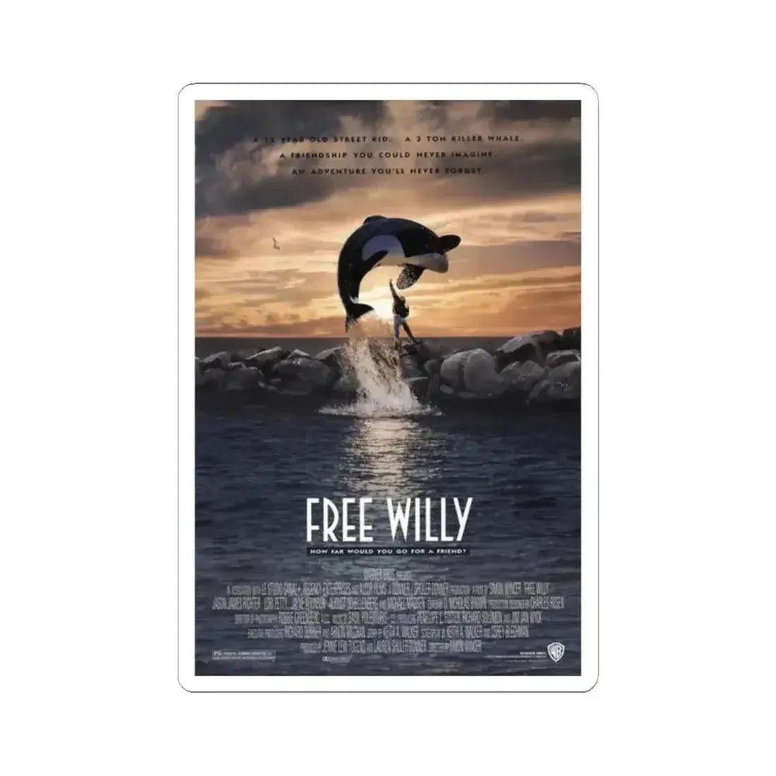 Free Willy 1993 Movie Poster - STICKER Vinyl Kiss-Cut Decal 2 Inch White - The Sticker Space