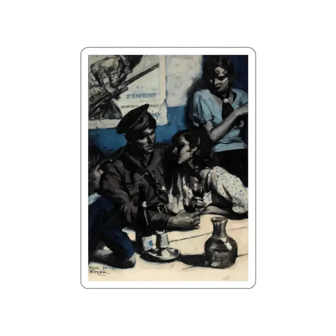 French Cafe, 1939 (Magazine Illustration) STICKER Vinyl Die-Cut Decal White Die-Cut 2 Inch - The Sticker Space