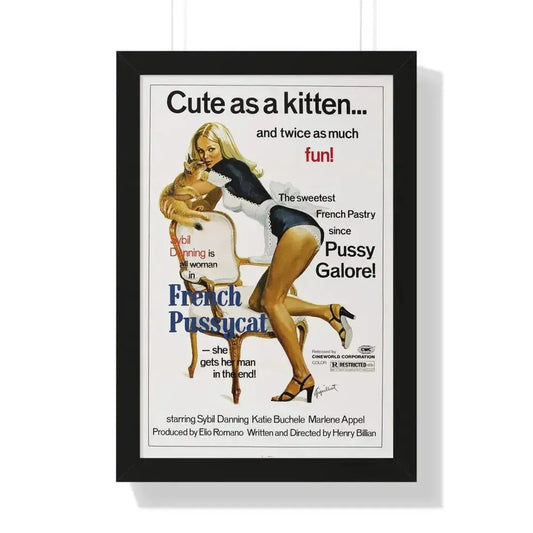 FRENCH PUSSYCAT 1972 - Framed Movie Poster 16″ x 24″ Black - The Sticker Space