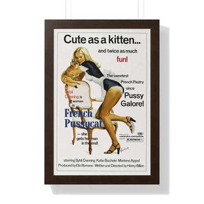 FRENCH PUSSYCAT 1972 - Framed Movie Poster 16″ x 24″ Walnut - The Sticker Space