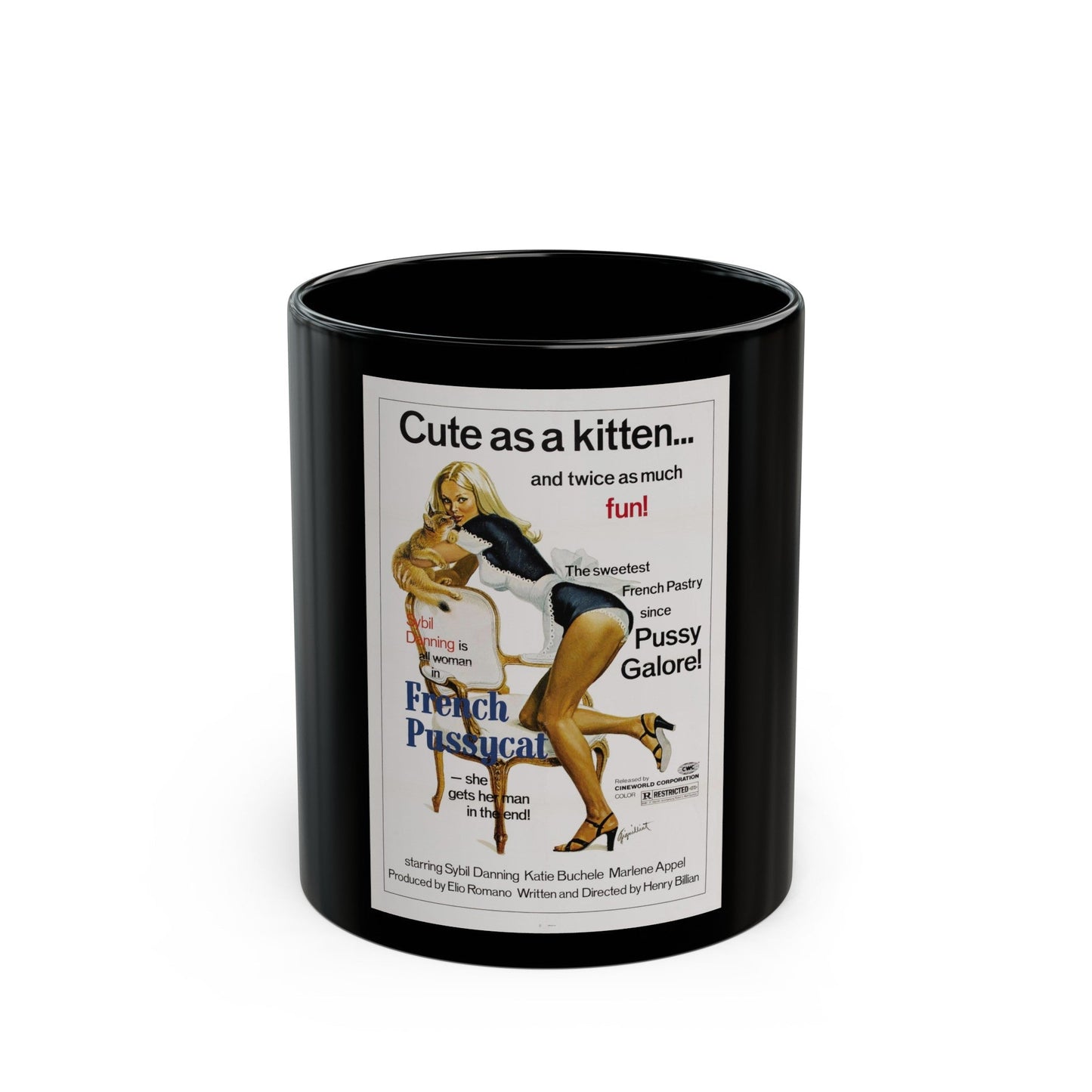 FRENCH PUSSYCAT 1972 Movie Poster - Black Coffee Mug-11oz-The Sticker Space