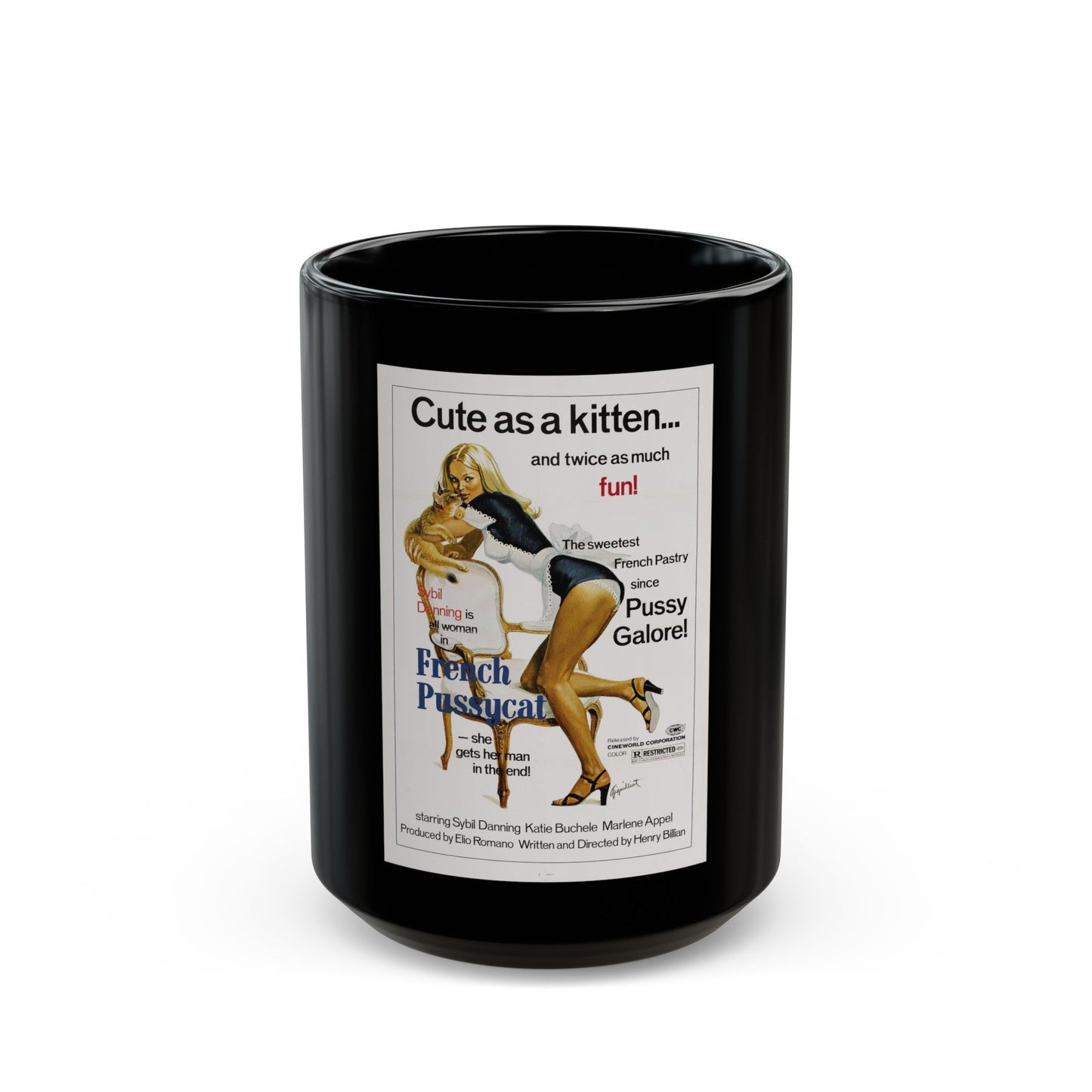 FRENCH PUSSYCAT 1972 Movie Poster - Black Coffee Mug-15oz-The Sticker Space