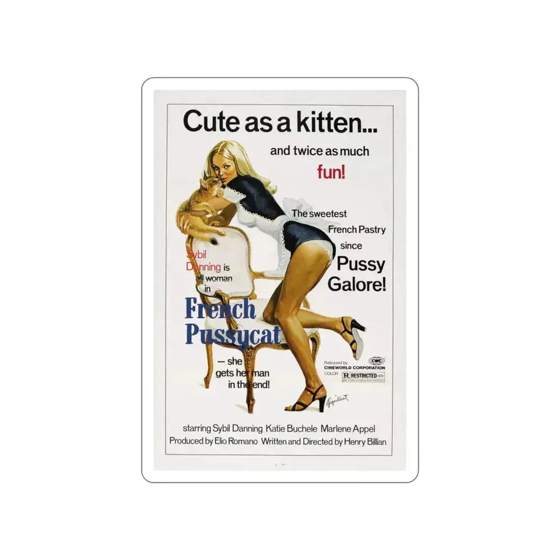 FRENCH PUSSYCAT 1972 Movie Poster STICKER Vinyl Die-Cut Decal 3 Inch - The Sticker Space