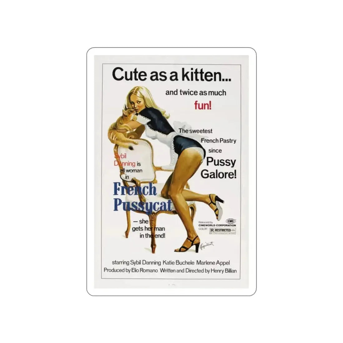 FRENCH PUSSYCAT 1972 Movie Poster STICKER Vinyl Die-Cut Decal - The Sticker Space