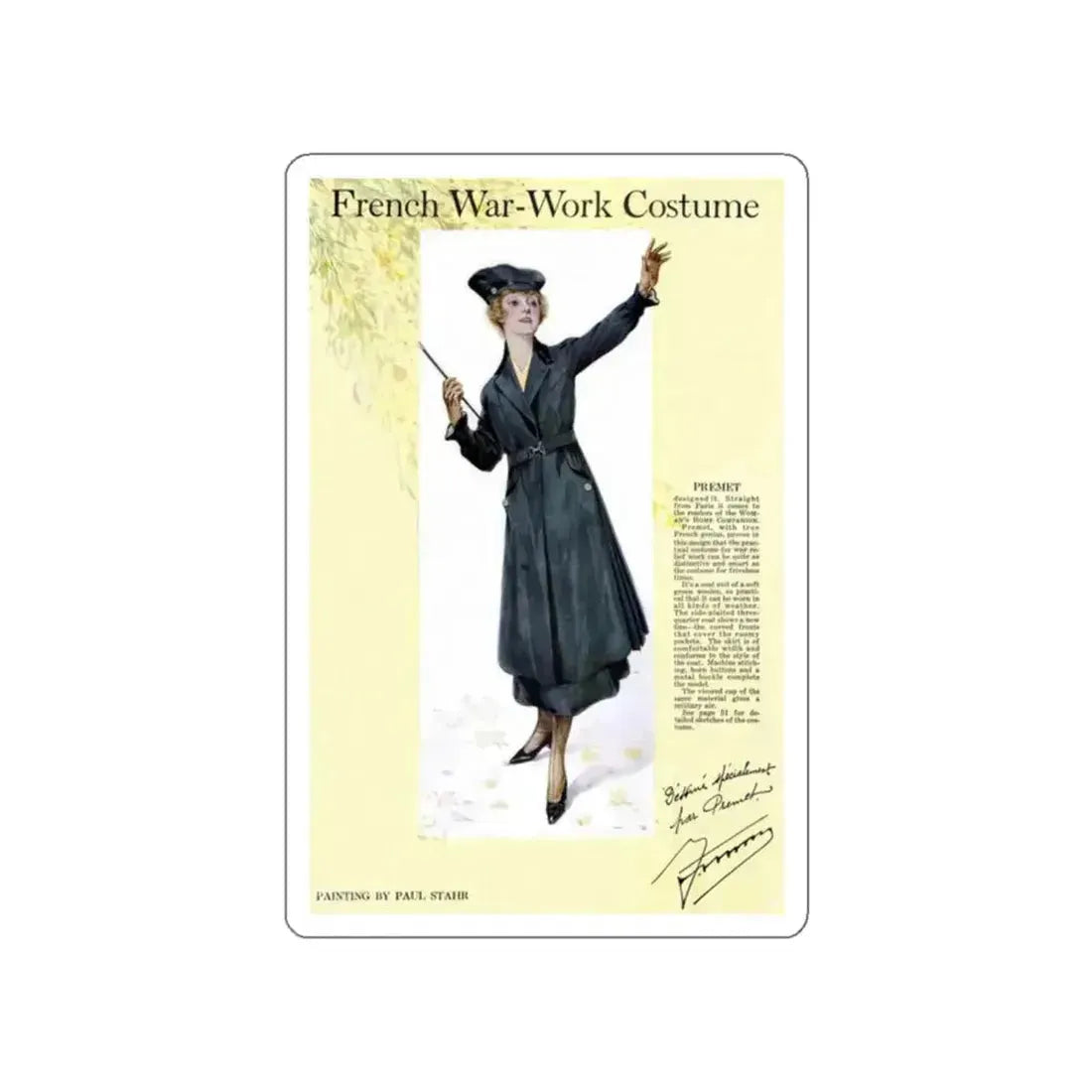 French War-Work Costume, Women's Home Companion, September 1917 (Magazine Illustration) STICKER Vinyl Die-Cut Decal - The Sticker Space