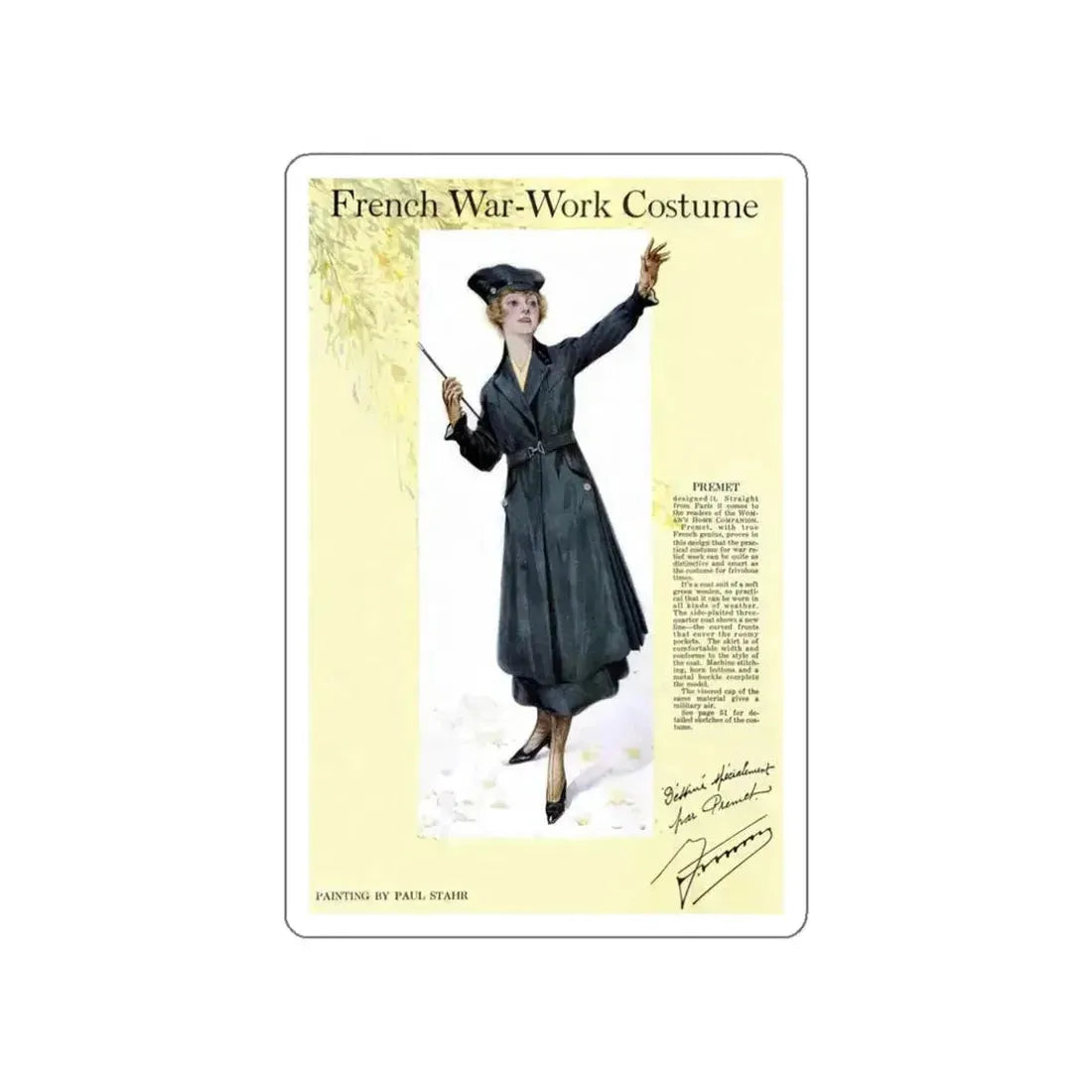 French War-Work Costume, Women's Home Companion, September 1917 (Magazine Illustration) STICKER Vinyl Die-Cut Decal - The Sticker Space