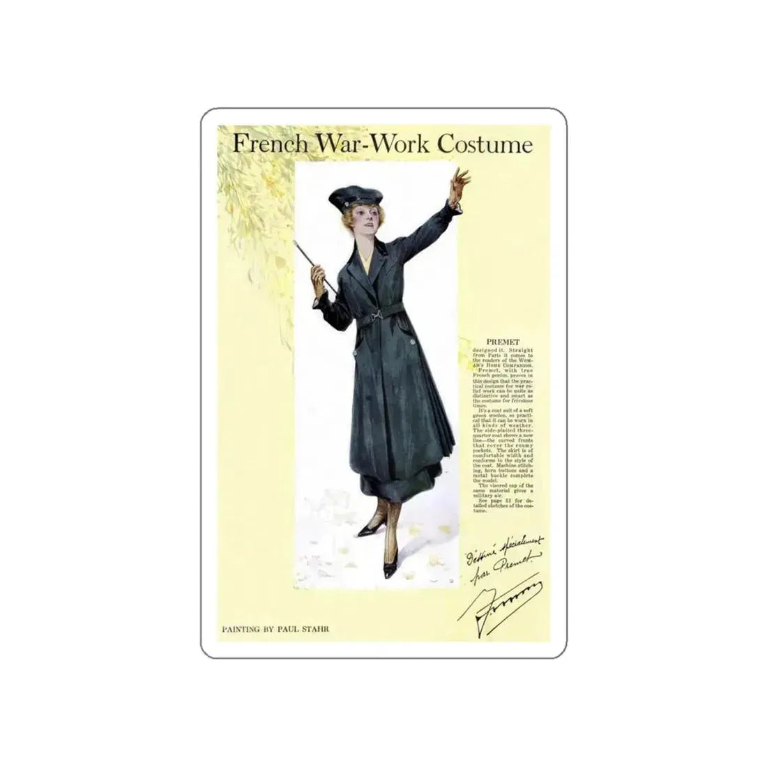 French War-Work Costume, Women's Home Companion, September 1917 (Magazine Illustration) STICKER Vinyl Die-Cut Decal White Die-Cut 6 Inch - The Sticker Space