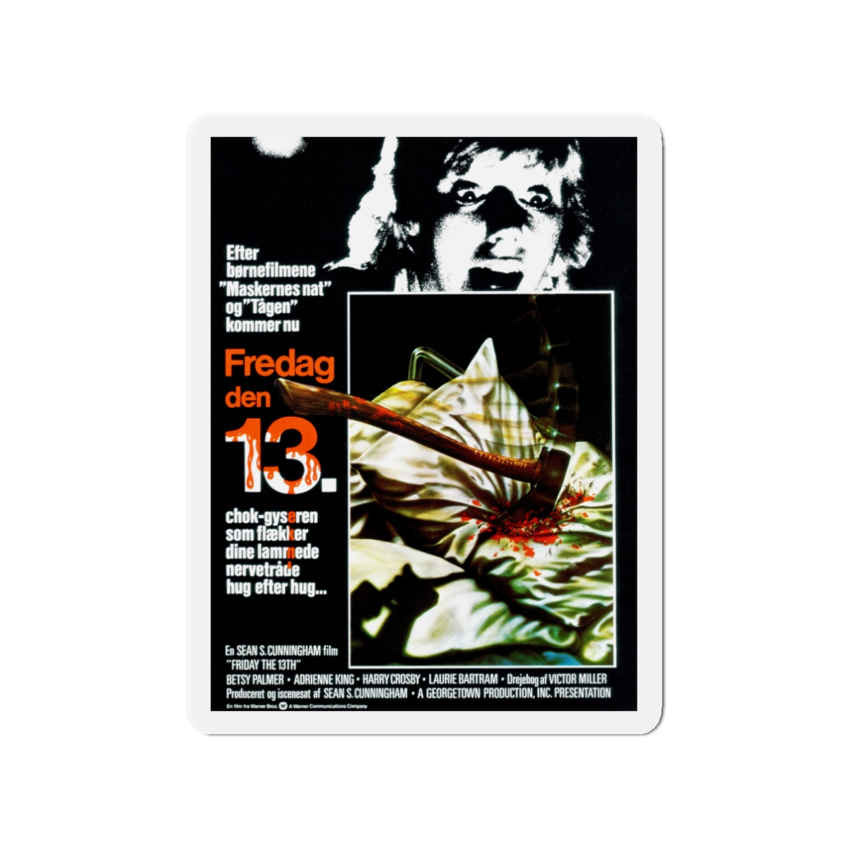 FRIDAY THE 13TH (DANISH) 1980 Movie Poster - Die-Cut Magnet-3" x 3"-The Sticker Space