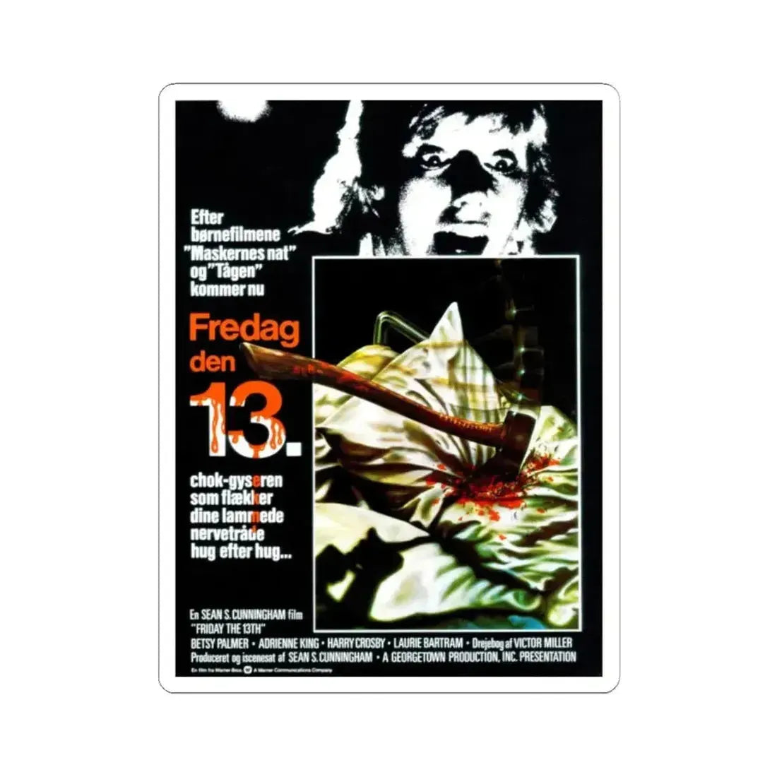 FRIDAY THE 13TH (DANISH) 1980 Movie Poster - STICKER Vinyl Kiss-Cut Decal 2 Inch White - The Sticker Space