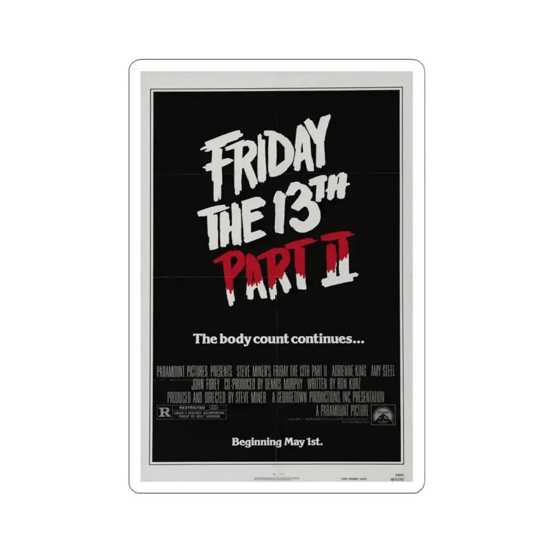 Friday the 13th Part 2 1981 Movie Poster - STICKER Vinyl Kiss-Cut Decal 6 Inch White - The Sticker Space